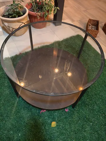Round Glass Coffee Table with Lower Shelf - Good Condition