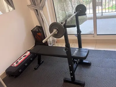 Weight Bench with Barbell and Plates Set