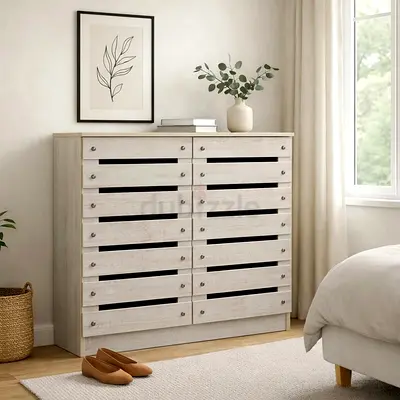 White oak Wooden Shoe Cabinet – 2 Door Shoe Cabinet with 4 Shelves For Homes