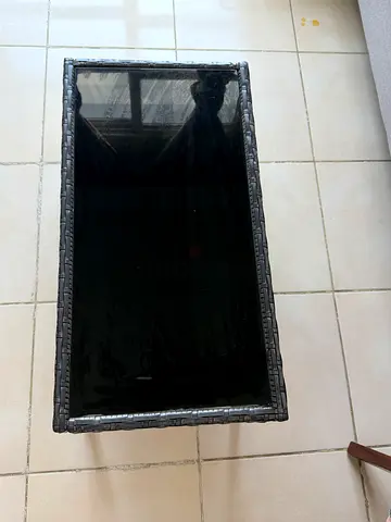 Outdoor Wicker Storage Box / Coffee Table with Glass Top