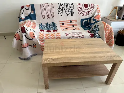 Sofa -+Solid Wood-Look Coffee Table with Lower Shelf - Light Oak