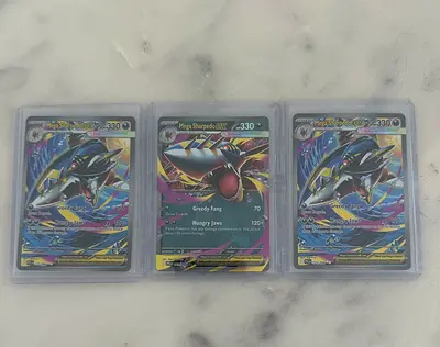 Set of 3 Pokémon Mega Sharpedo Holographic Cards - Mint Sleeved