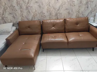 Brown leather 3-seater sofa with chaise (used)