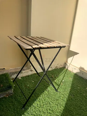 Foldable Wooden Slatted Outdoor Table with Metal Frame