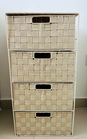 White 4-Drawer Woven Storage Unit — Compact Organizer