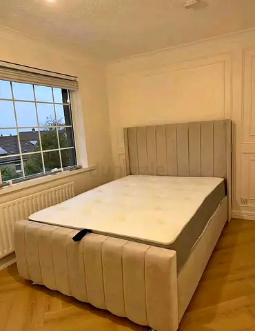 Double bed upholstered modern frame in beige for sale