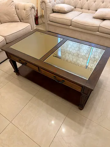 Table with Glass Top and 2 Storage Drawers
