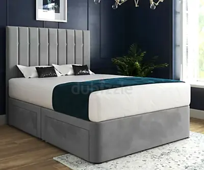 King Size Grey Upholstered Bed with Storage Drawers