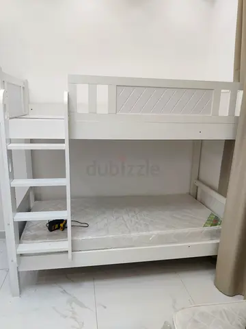 White Wooden Bunk Bed with Ladder — Good Condition