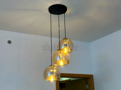 Homecenter Modern 3-Light Glass Globe Pendant Lamp - Amber Glass, Black Canopy