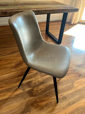 6 Modern Grey Faux Leather Dining/Desk Chairs with Metal Legs