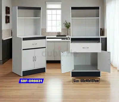 White Kitchen Storage Cabinet with Shelves and Drawer - 60x40x137cm (Set of 2)