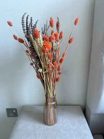 Tall Glass Vase (20cm) with Dried Flower Arrangement (60cm)