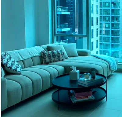 Modern L-shaped Fabric Sofa - Light Beige