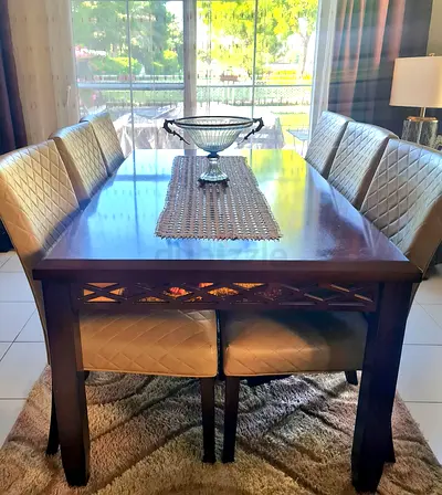 Solid Wood Dining Table with 6 Upholstered Chairs