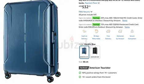 Two Brand New American Tourister Hard-Shell Suitcases (Blue  Red)