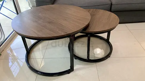 Modern Nesting Coffee Table Set with Wooden Top