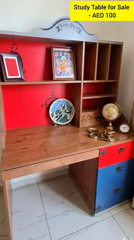 Wooden Study Table with Shelves and Drawers - Good Condition