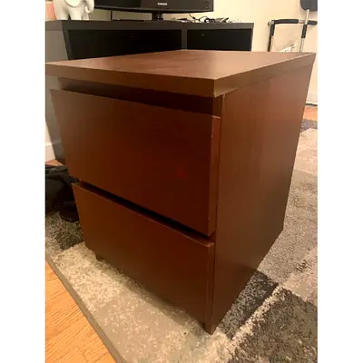 Solid Wood Two-Drawer Nightstand / Bedside Table - Dark Brown