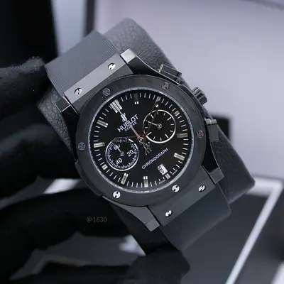 Hublot-style Black Chronograph Mens Watch with Rubber Strap