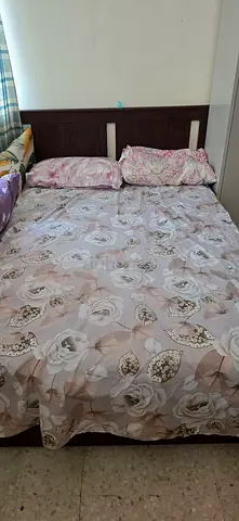 Queen size bed frame with mattress and headboard - good condition