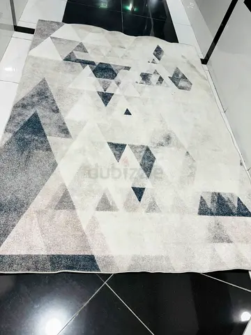Light Grey Geometric Modern Area Rug — Good Condition