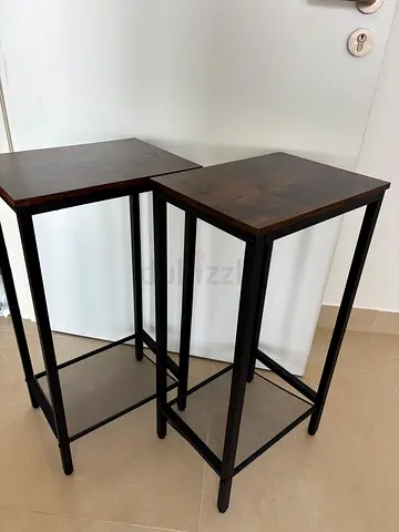Set of 2 Industrial-Style Side Tables with Metal Frame and Wood Top