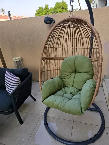 Rattan Hanging Egg Chair with Stand and Cushion