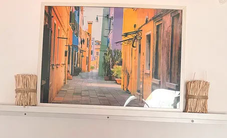 Framed Wall Art Print — Colorful Alleyway Scene