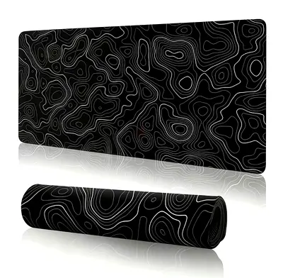 Large Gaming Mouse Pad / Desk Mat – Black Topographic Design
