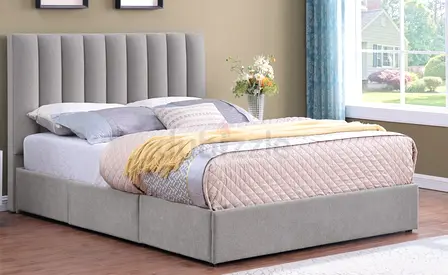 Upholstered Fabric Double Bed with Storage - Light Grey