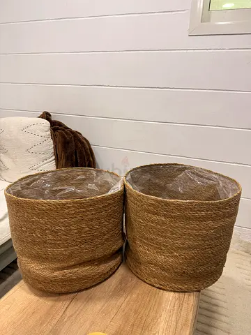 Pair of woven jute storage baskets - natural, 35CM size