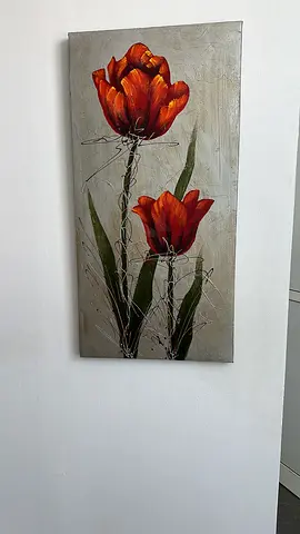 Hand-painted Floral Canvas: Orange Tulip Wall Art (Single Panel)