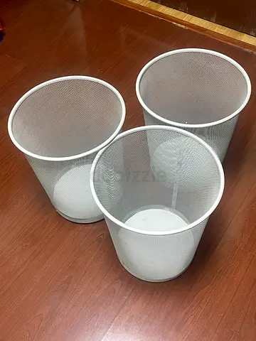Set of 3 White Mesh Office Waste Bins - Good Condition