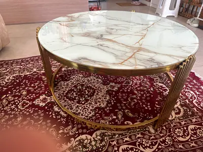 Round Marble-Top Coffee Table with Brass Frame (top 900 mm - 36”)