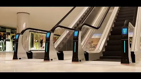 Escalator entry control units with touchscreens —