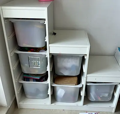 Kids Toy Storage Unit with Plastic Bins – White