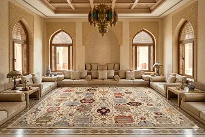 368 x 448 cm | large floral Beige Area Rug Afghan Hand Knotted Veg Dye Wool carpet