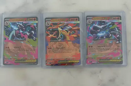 Rare Pokémon Mega Charizard EX/XY Full-Art Card Lot (3 cards) in Sleeves