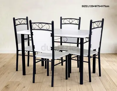 4-Seater Dining Table with Metal Frame and White Top