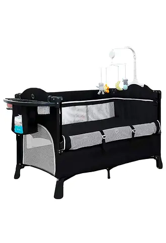 4 in 1 Portable Baby Crib / Playard with Mobile and Organizer - Black