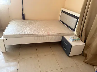 Single bed frame with mattress and bedside table - good condition