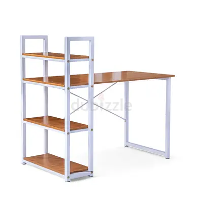 Modern Study Desk with 4-Tier Bookshelf – Maple  White