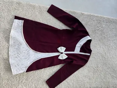 Maroon and white girls dress with lace detailing - 7-9 yr