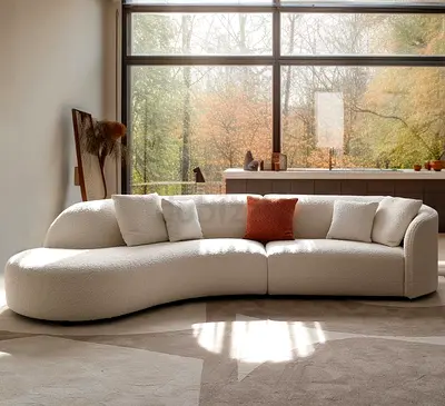 Curved Bouclé 4-Seater Sofa in Cream — Modern Left-Arm Chaise