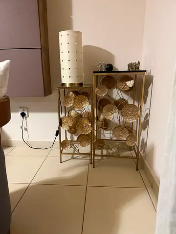 Decorative metal side table with spherical accents 2 pcs