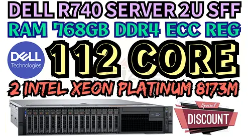 768GB RAM DDR4 DELL R740 SERVER 2U SFF 112 CORE 2 INTEL XEON PLATINUM 8173M SSD DRIVE 8TB