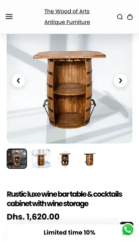 Rustic luxe wine bar table in solid wood