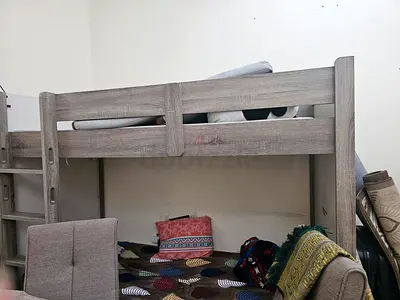 Solid Wood Twin Bunk Bed with Ladder - Light Grey Finish