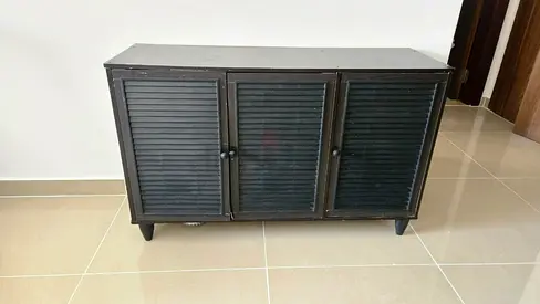 Wooden Three-Door Shoe Cabinet / Sideboard - Dark Finish
